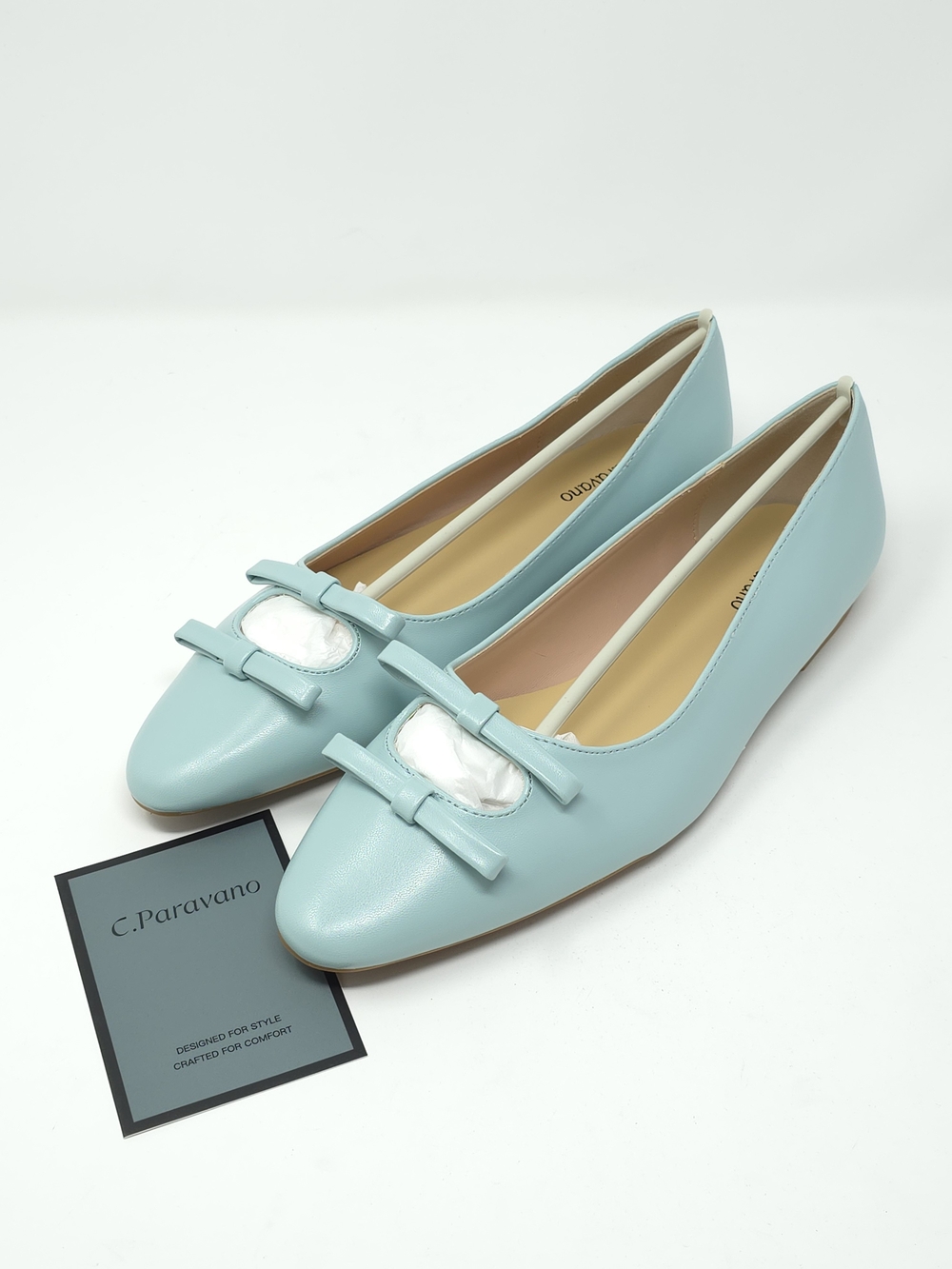 NWT C. Paravano Double Bow Cutout Ballet Flats Emma Blue 39.5 US 9